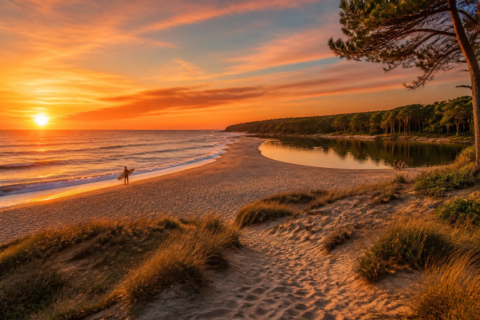 Biscarrosse ocean lacs et coucher de soleil