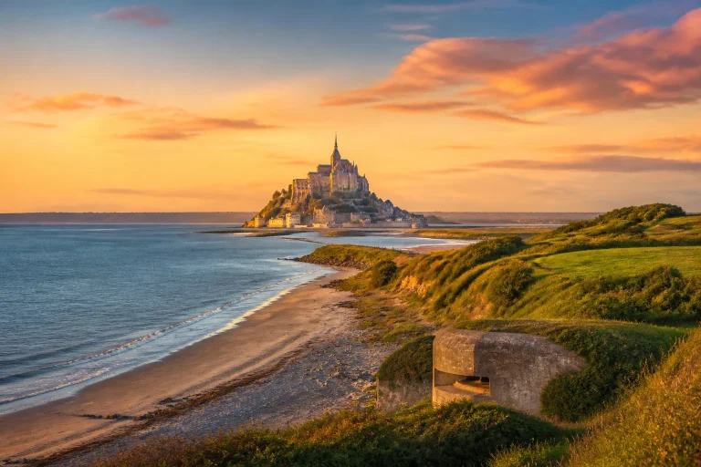 Mont saint michel au coucher du soleil normand