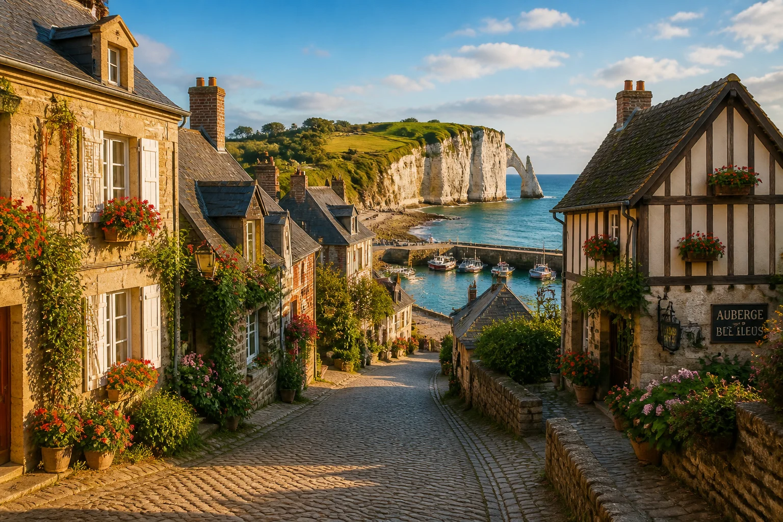Village normand pittoresque au bord de la mer
