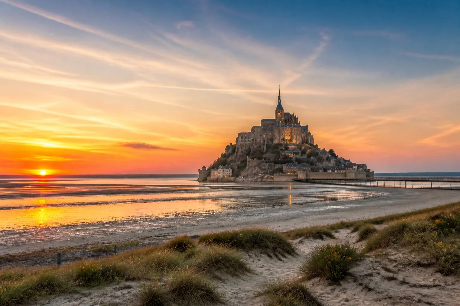 Mont saint michel au coucher du soleil