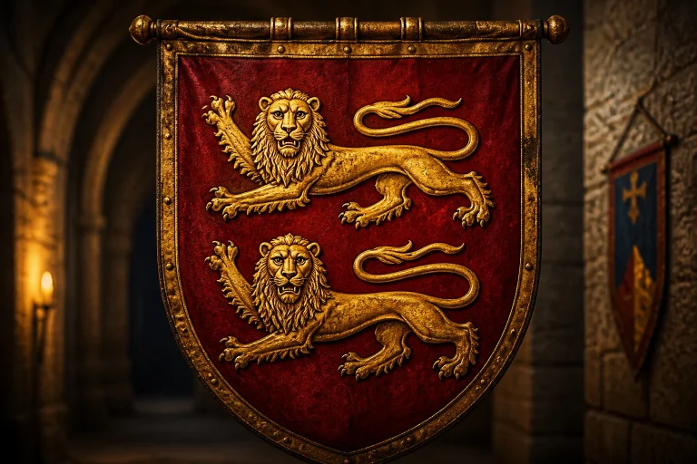 Blason normand lions dor sur fond rouge