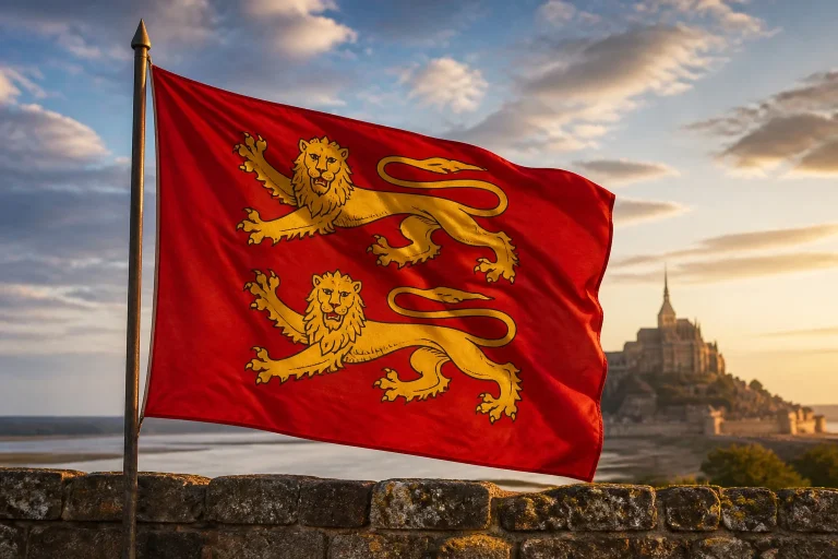 Drapeau normand au coucher du soleil
