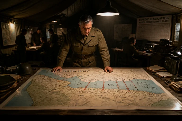 Stratege militaire planifiant le debarquement de normandie