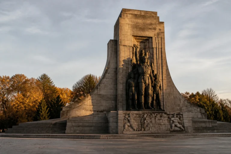 Monument de la resistance en lumiere doree