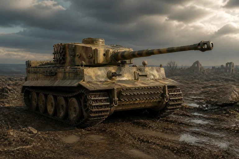Char du tigre i en terrain de guerre