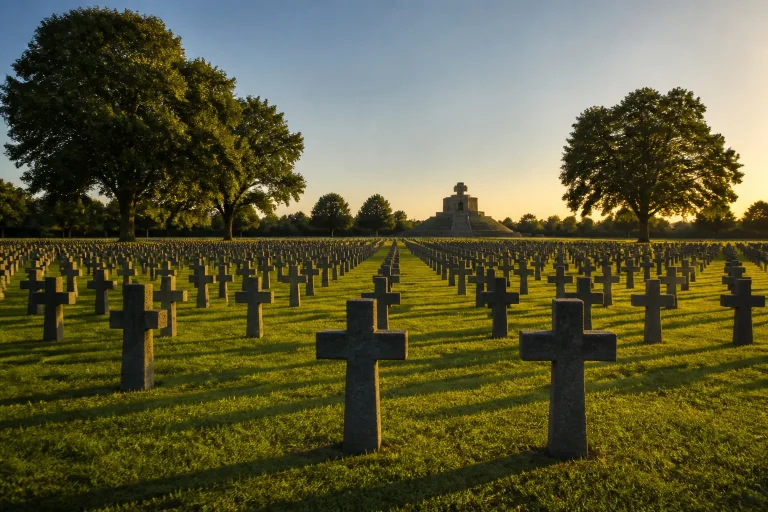 Cimetiere allemand de la cambe au coucher du soleil